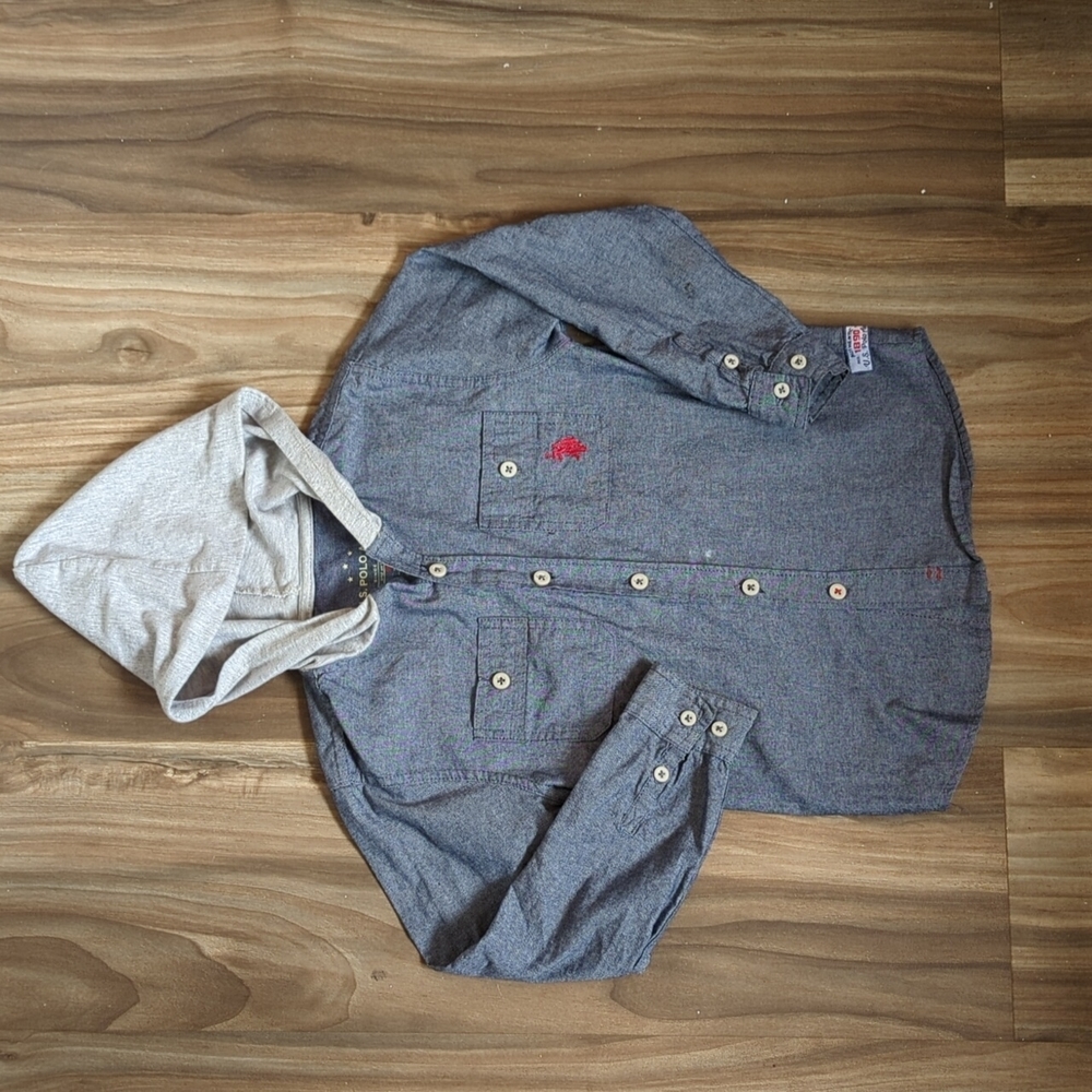 Boys Denim button down with hoodie U.S.‎ Polo Assn Size M